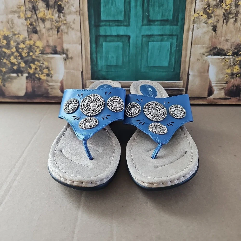 Sole Senseability Wedge Blue Embellished Sandals Women Size 9.5